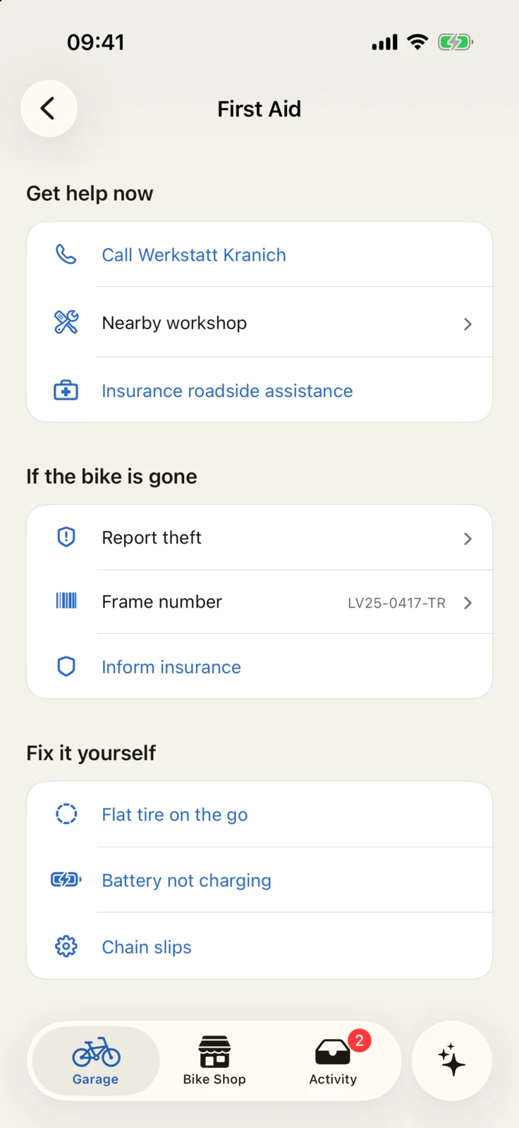 GoBike app: Breakdown & help with a call to the rider’s own workshop